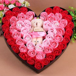 Heart Shape Roses Arrangement with teddy 